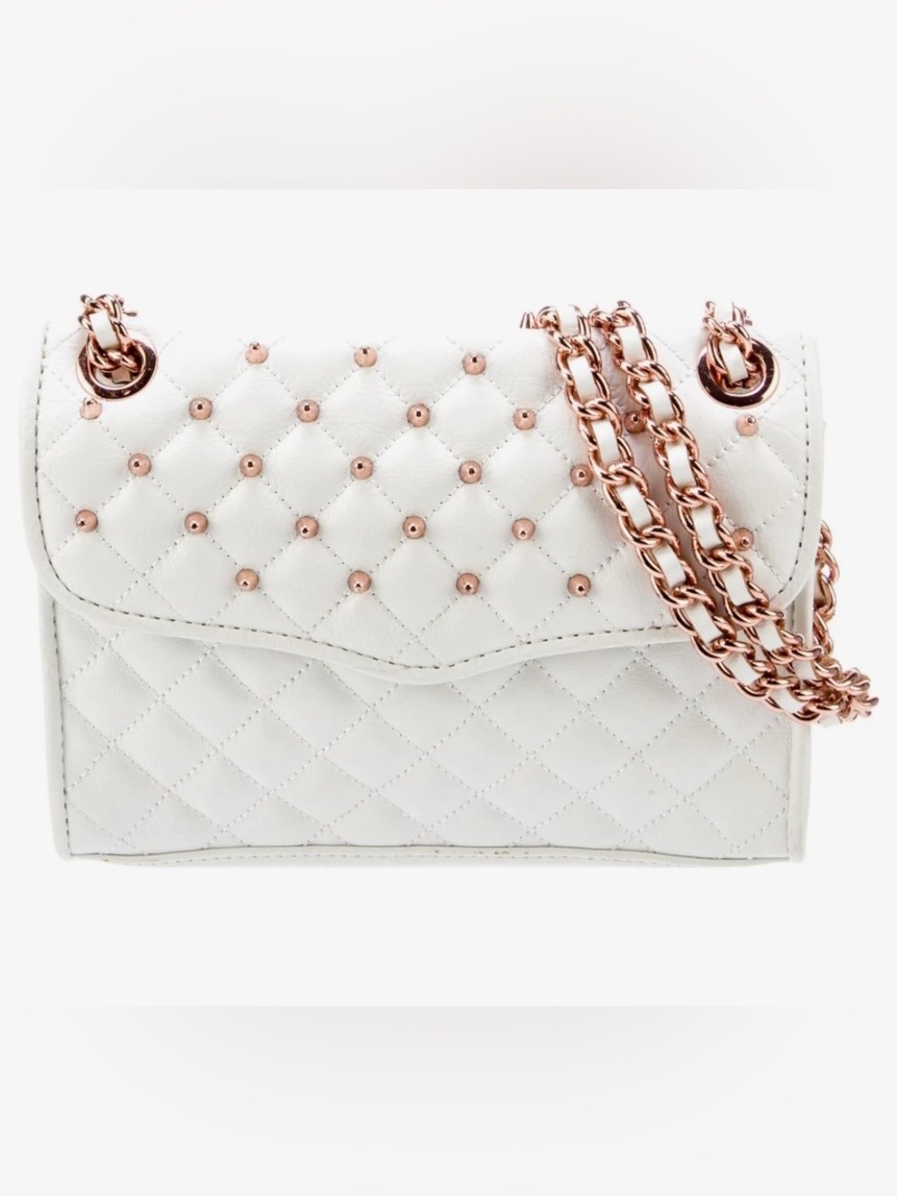 Rebecca Minkoff White Quilted Crossbody with Rose Gold Chain